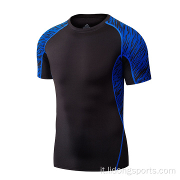 Lidong commerci all&#39;ingrosso personalizzato manica corta Tops Sport Senza soluzione di continuità Sport Mens Compression Gym Wear